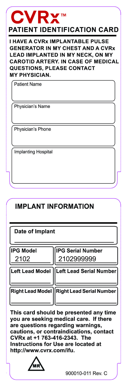 Example of patient ID card